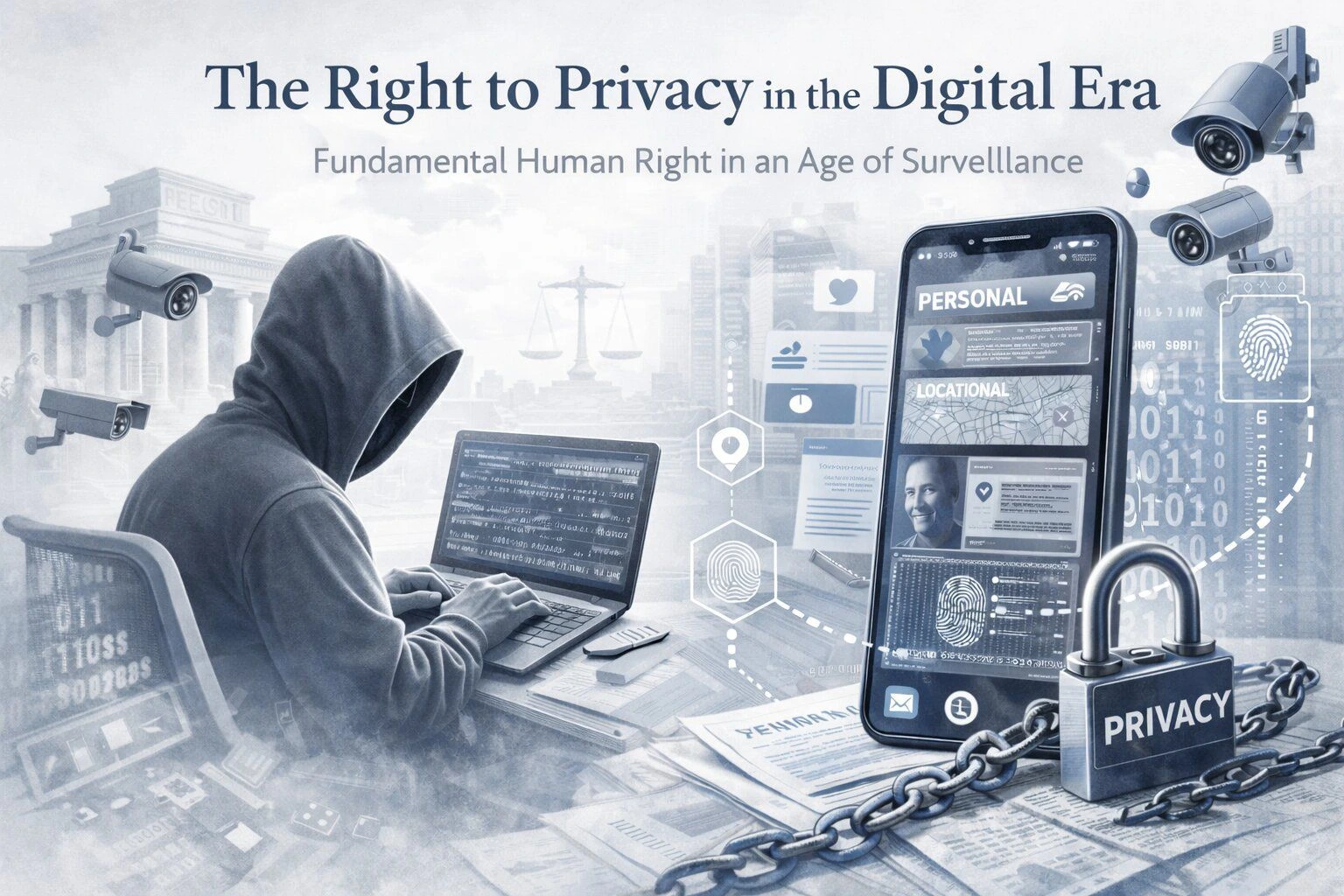 Conceptual illustration of digital privacy and data protection representing the right to privacy as a fundamental right in India